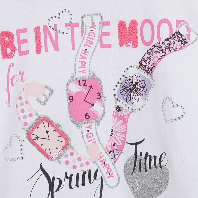 Girls White Printed Short Sleeve T-shirt image number 2